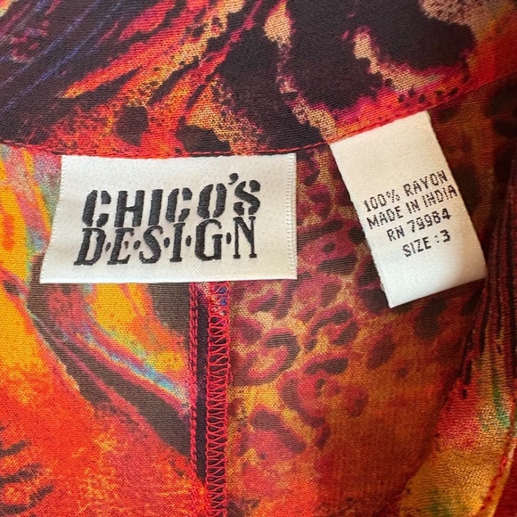 Chico's Design Vintage Rust/Orange/Blue Sheer Duster Mixed Animal Print; Size 3 - Picture 4 of 15